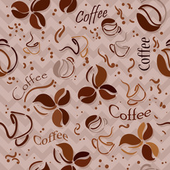 Obraz premium Coffee mug .coffee house seamless pattern. Coffee beans and lettering COFFEE hand-drawn background.Coffee time seamless pattern.Eps10 Vector
