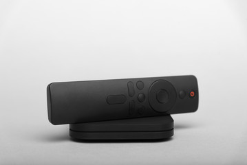TV set-top box for ip tv and digital video content on a gray background. Digital TV on gray...