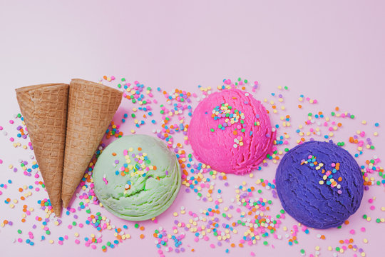 ice cream, lemon ice cream, strawberry ice cream, blackberry ice cream
