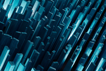 Obraz premium Abstract .Wooden planks fixed vertical.Concept megapolis or crystal.Cyan