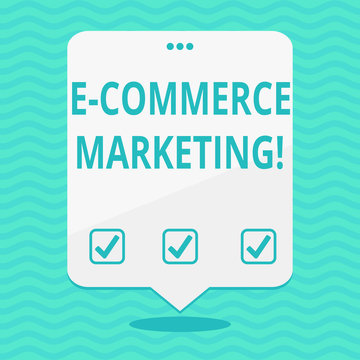 Text sign showing E Commerce Marketing. Business photo showcasing business that sells product or service electronically Blank Space White Speech Balloon Floating with Three Punched Holes on Top