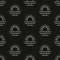 Sea and sun. Pattern. Seamless vector illustration. Line. Flat.