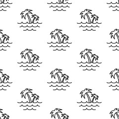 Obraz premium Palm trees and the sea. Pattern. Seamless vector illustration. Line. Flat.