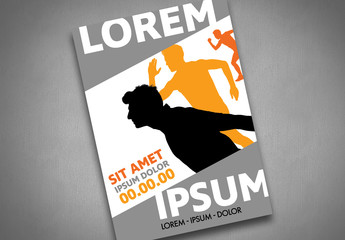 Running Poster Layout with Orange Accents and Silhouettes