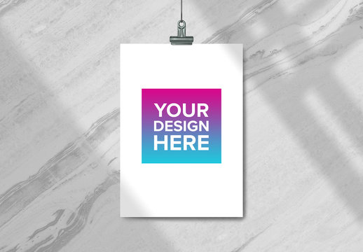 Hanging Poster with Binder Clip Mockup