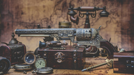 Old Collection Gun And Pirate Adventure Tool