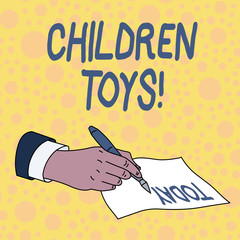 Handwriting text Children Toys. Conceptual photo An object that children play with to develop their motor skill