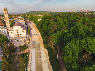 Fototapeta na wymiar aerial view of construction site. street development.