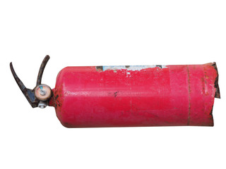 Red old rusty fire extinguisher. isolated on white.