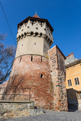 Medieval fortification system of walls and towers in famous Sibiu city in Transylvania Romania