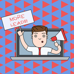 Text sign showing More Leads. Business photo text initiation of consumer interest or enquiry into product