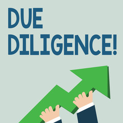 Word writing text Due Diligence. Business photo showcasing Rational steps taken by a demonstrating to avoid committing a tort photo of Hand Holding Colorful Huge 3D Arrow Pointing and Going Up