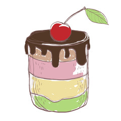 Hand drawn cupcake, vintage colorful food sketches, isolated on white background. Vector illustration.