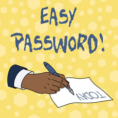 Writing note showing Easy Password. Business concept for Easy code that enables one to gain admission to program