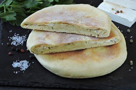 Flapjack with cheese and parsley.