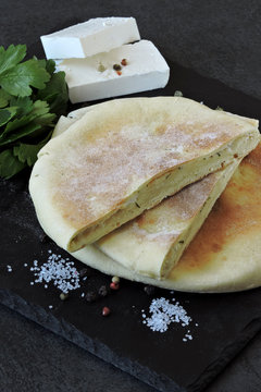 Flapjack with cheese and parsley.
