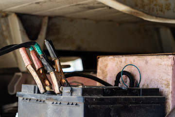 Charging truck batteries using jumper cables jump start engine booster cables