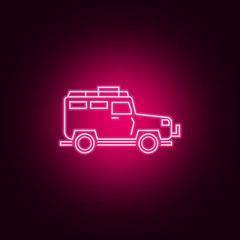 Off-road car neon icon. Elements of Transport set. Simple icon for websites, web design, mobile app, info graphics