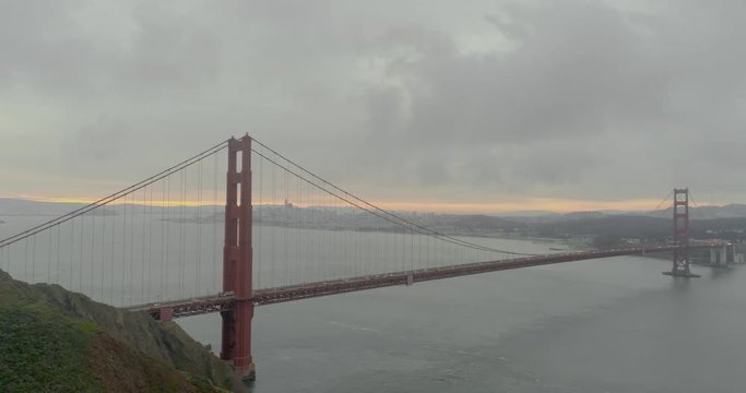 Aerial View Traffic Crossing Golden Gate Bridge, San Francisco.