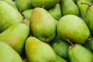Close-up. Lots of fresh green pears background.