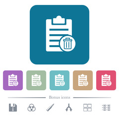 Delete note flat icons on color rounded square backgrounds