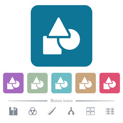 Basic geometric shapes flat icons on color rounded square backgrounds