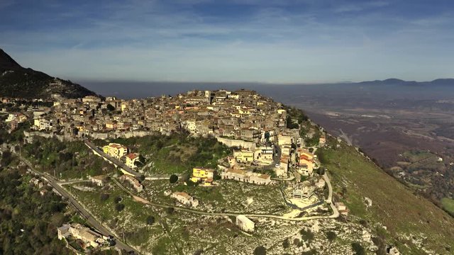 Aerial view of town of Sant'Oreste on the mountain, Italy