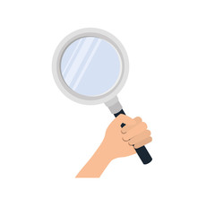 hand with magnifying glass with white background
