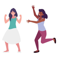 happy young interracial women celebrating