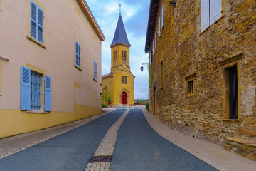 Village center and the church, in Moire, Beaujolais