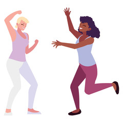 happy young interracial women celebrating