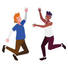 interracial young men celebrating characters