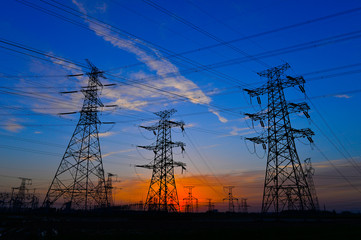 The power supply facilities of contour in the evening