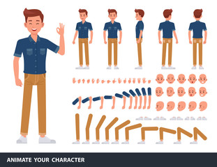 Man wear blue jeans shirt character vector design. Create your own pose. - obrazy, fototapety, plakaty