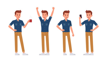 Fototapeta premium Man wear blue jeans shirt character vector design. no3