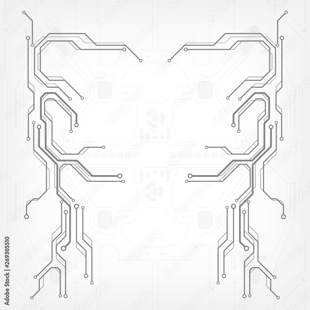 Aufkleber Circuit board grayscale tone futuristic digital technology communication system background template vector design. HUD element technology control panel texture illustration.