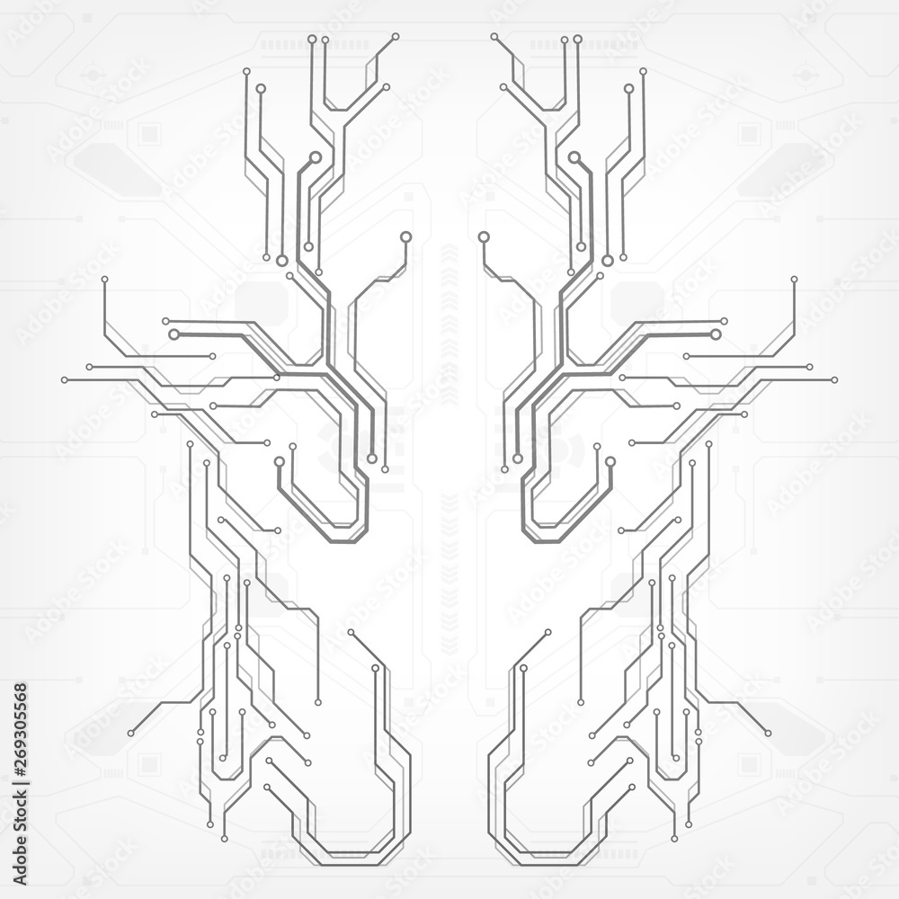 Aufkleber Circuit board grayscale tone futuristic digital technology communication system background template vector design. HUD element technology control panel texture illustration.