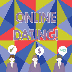 Handwriting text Online Dating. Conceptual photo practice of searching for a roanalysistic partner on the Internet Businessmen Each has their Own Speech Bubble with Optimization Cost Icons