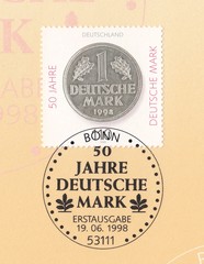 50th anniversary of the Deutschmark,stamp Germany circa 1998