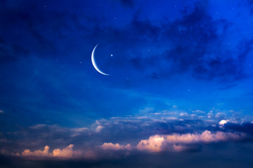 Naklejka na ściany i meble Moonlight Night Background Crescent Many Clouds Night Sky Night Sky