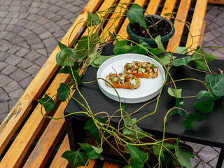 Delicious bruschetta with a variety of fillings.