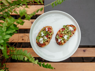 Delicious bruschetta with a variety of fillings.