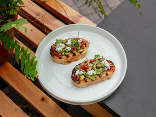 Delicious bruschetta with a variety of fillings.