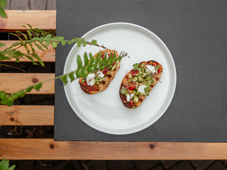 Delicious bruschetta with a variety of fillings.
