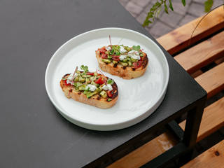 Delicious bruschetta with a variety of fillings.