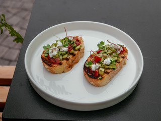 Delicious bruschetta with a variety of fillings.