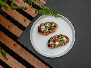 Delicious bruschetta with a variety of fillings.