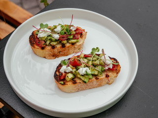 Delicious bruschetta with a variety of fillings.