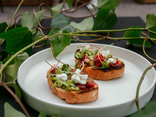 Delicious bruschetta with a variety of fillings.