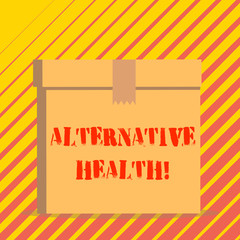 Conceptual hand writing showing Alternative Health. Concept meaning products and practices that are not part of standard care Rectangular hard carton cardboard with irregular zigzag tape